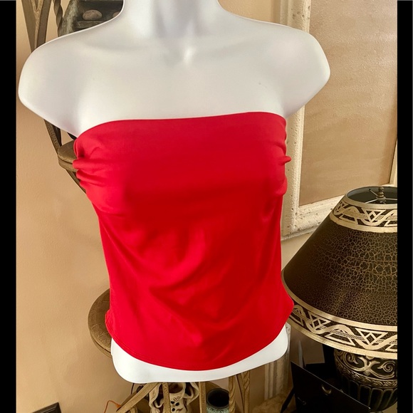 CACHE Red stretch strapless Crop Top L - Picture 1 of 11